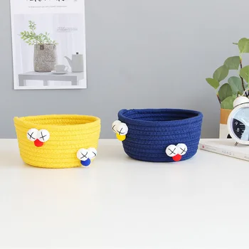 

1Pcs Cotton Linen Japanese Style Cartoon Eye Storage Organizer Handmade Basket Household Desktop Sundries Organizer