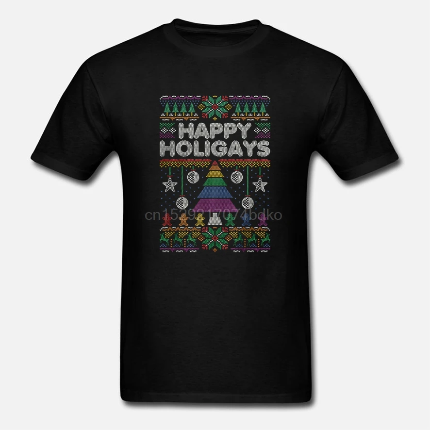 Мужская футболка Happy Holigays Gay Pride LGBT Рождественская женская |