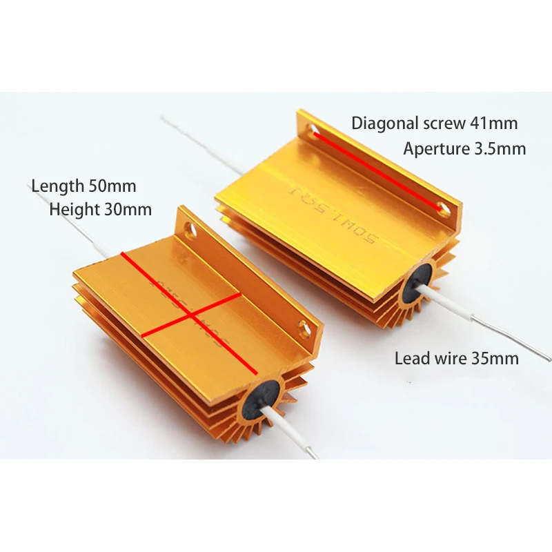 1 шт желтого металла 50 Вт Алюминий Мощность металлический корпус проволочный резистор 0,5 1 1,5 2,2 3,3 4,7 6,8 8,2 10 12 15 ohm 50W