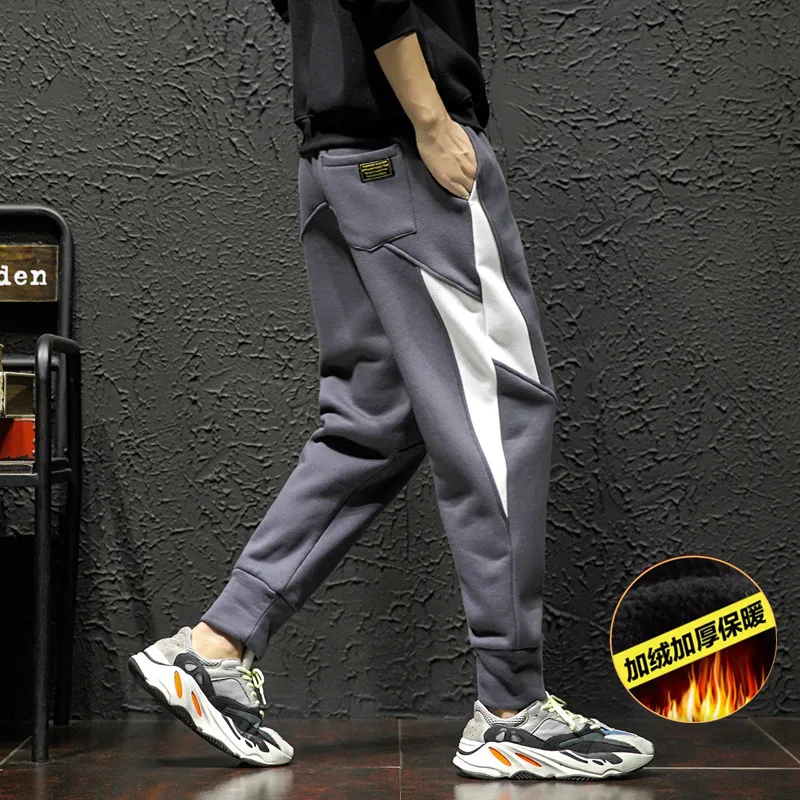 

Winter New Style Lightning Mixed Colors plus Velvet Loose-Fit Athletic Pants Men's Large Size Closing Foot Sweatpants Teenager T