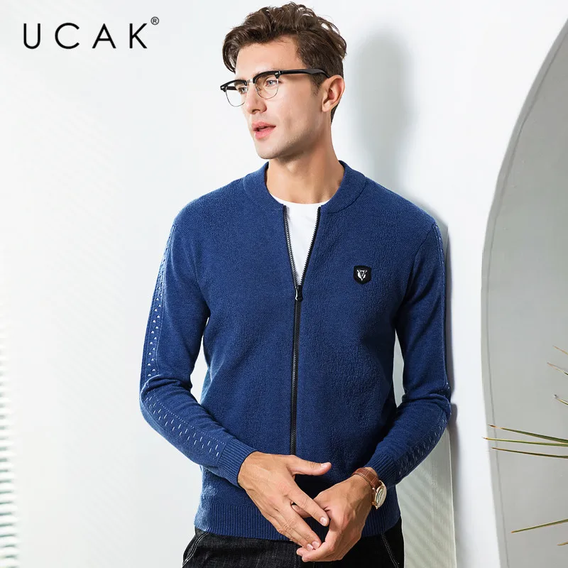 50% OFF UCAK Brand Sweater Men Soft Cotton Knitwear Coat Men 2019 New Arrival Autumn Winter Thick Warm Cardigan Men SweaterCoats U1007