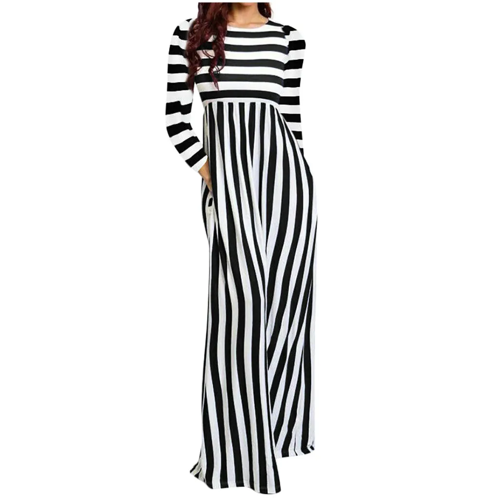 Платье vestidos на Хэллоуин S-3XL vestido женское платье ropa mujer shein халат пляжное платье с круглым вырезом и длинными рукавами полосатые карманы платье Z4 - Цвет: A