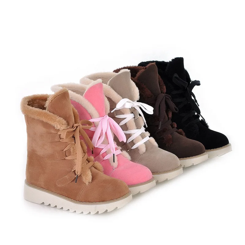 

Fashion The New Snow Boots Lace-Up Round Toe Med (3cm-5cm) Height Lncreasing Winter Flock Ankle Solid Plush Keep Warm Breathable