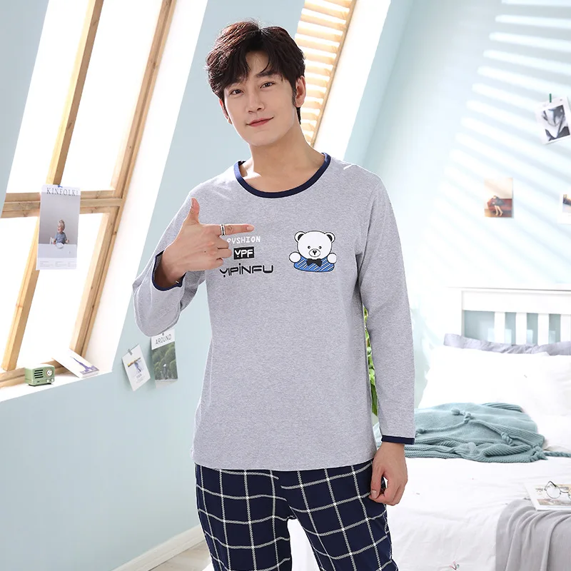 Pajamas Man Spring Cartoon Leisure Time Loose Pure Cotton Long Sleeve Trousers Winter Teenagers Routine Home Furnishing Homewear Pajamas Man Spring Cartoon Leisure Time Loose Pure Cotton Long Sleeve Trousers Winter Teenagers Routine Home Furnishing Homewear