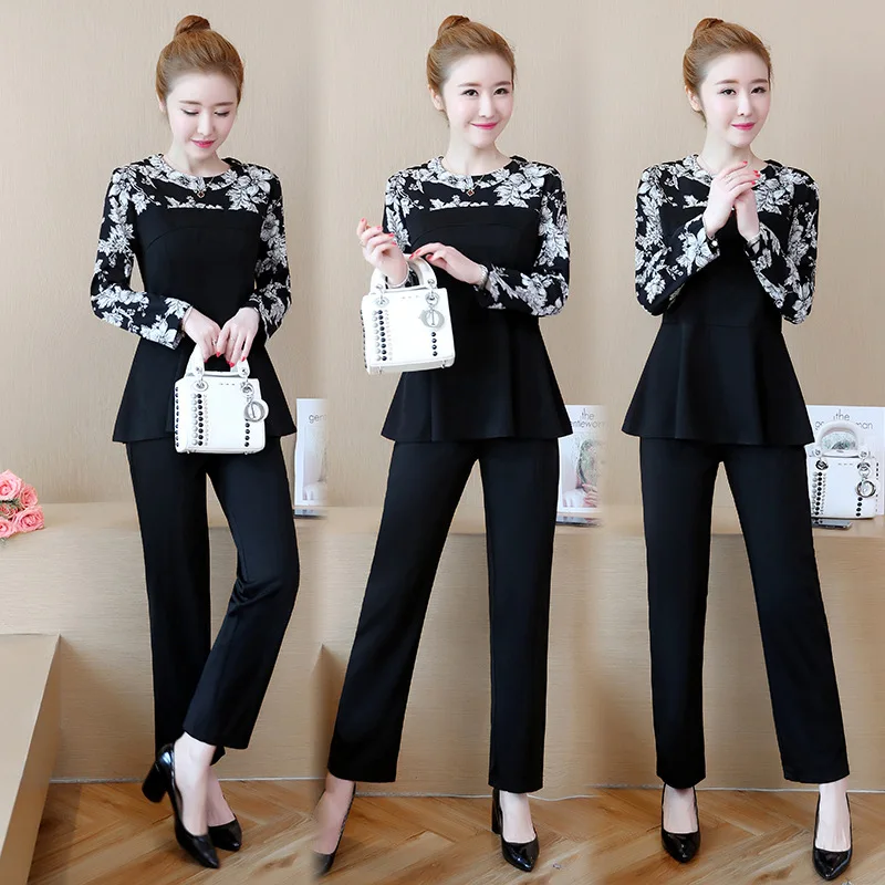 

Photo Shoot New Style 2019 Spring Long Sleeve Large Size Fat Mm Printed Joint Not Balling up of Fabric-Style Set