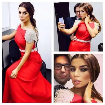 

Custom Made 2018 Cap Sleeve Prom party gown Beaded with Open Back Long Red Vestido de noiva Formatura bridesmaid dresses