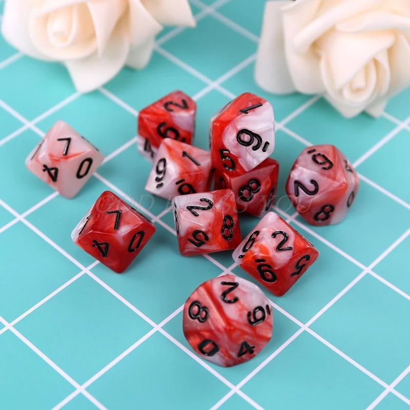 10pcs/set D10 Polyhedral Dices Numbers Dials Desktop Table Board Game dice set acrylic dice game dice