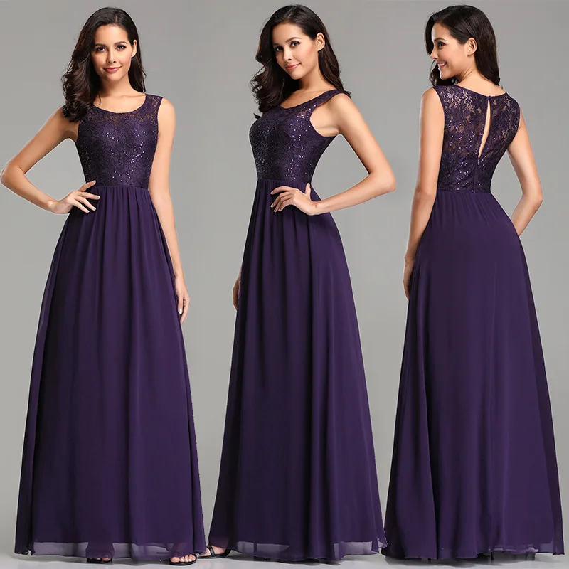 

2020 Europe And America Spring New Style Sleeveless Lace Joint Evening Gown Dress Women's