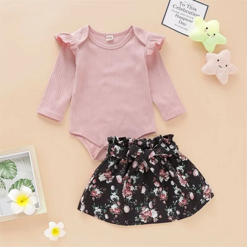 Emmababy летняя одежда из 2 предметов для новорожденных и маленьких девочек топ с круглым вырезом+ короткая мини-юбка