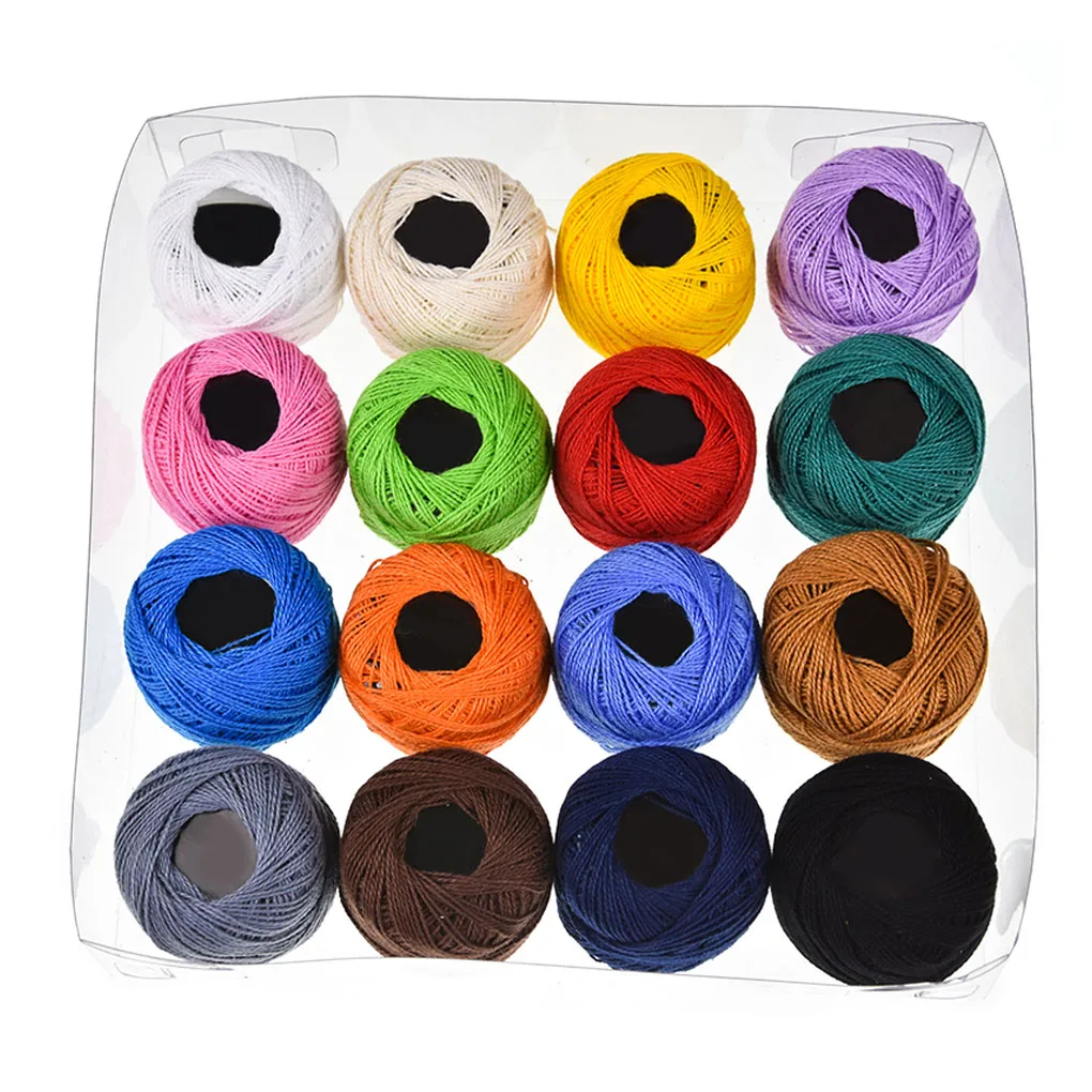 

16 Pieces Set Cotton Crochet Ball Portable Clothes Sweater Knitting Embroidery Sewing Thread Yarn Random Color