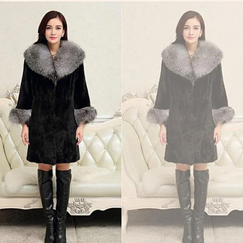 Autumn Winter Thick warm jacket New Imitation Fox fur Coat Female Section Fake Fur Plus size loose Coats Women Overcoat ok374