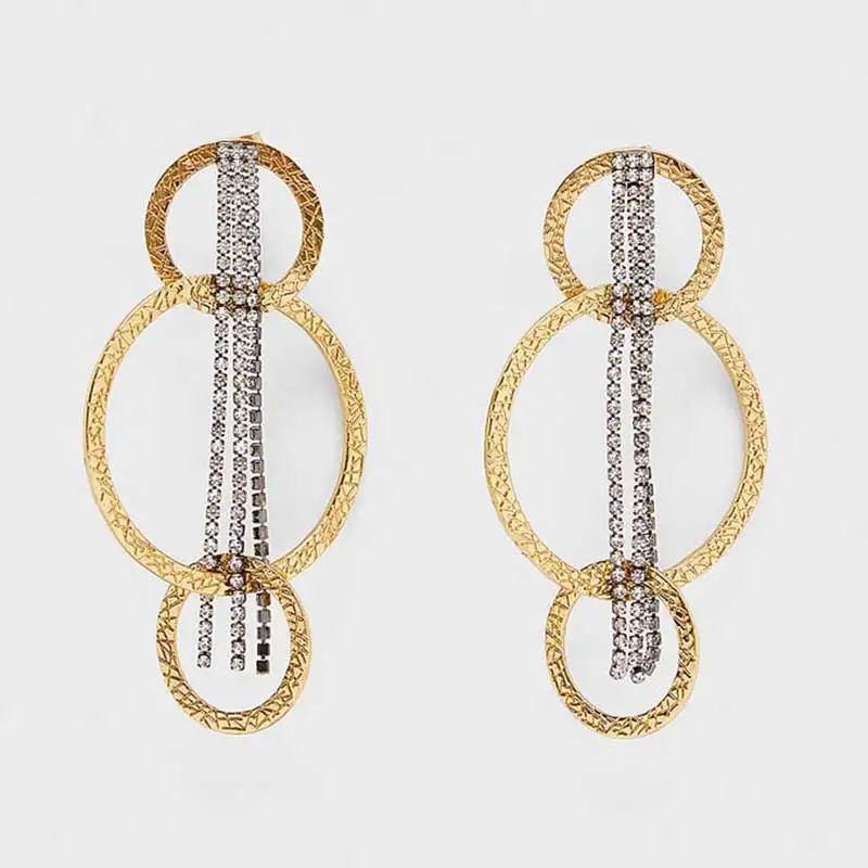 Dvacaman ZA Gold Oorbellen Crystal Pendientes блестящие эффектные Висячие серьги для женщин Свадебные подарки ювелирные изделия