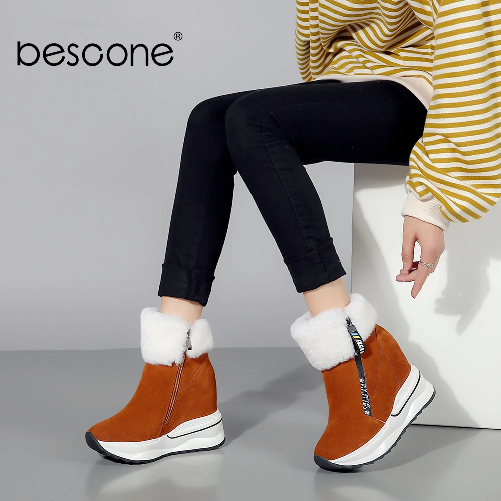 

BESCONE Stylish Women Ankle Boots Sexy Pointed Toe Turned-Over Edge Shoes Basic Handmade 10 cm Super High Heel Women Boots BO276