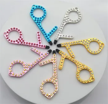 

20pcs/lot Touch Screen Buttons Zinc Alloy Diamond EDC Door Opener Hand Contactless Portable Door Opener Keychain