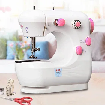 

Mini Portable Household Speed Adjustment DIY Craft Handheld Electric Sewing Machine Non Slip Desktop Pedal Mending With Light