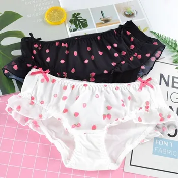 

Japanese Sexy Cute Thong Panties Women Underwear Seamless White Black Ruffles Lingerie Kawaii Panty Plus Size Briefs Female New