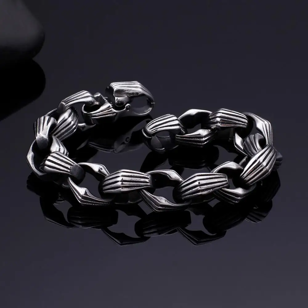 Fongten Vintage Stainless Steel Beaded Bracelet Men Punk Charm Chain Bracelets For Mens Jewelry