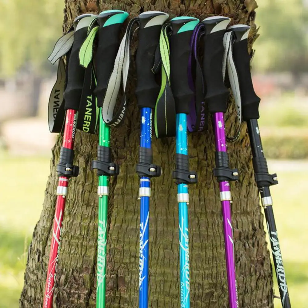 HiMISS Climbing Aluminum Alloy Folding Walking Cane Telescopic Ultra-light Outdoor Stick Trekking Pole 5 Section Handcuffs
