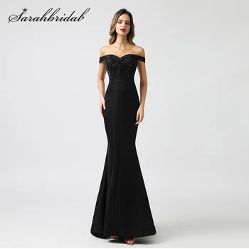 

Elegant Evening Dresses Trumpet Bateau Zipper Sweep Train Satin Short Sleeve Gown Ruffle 2021 Simp Women Robe De Soiree 5605