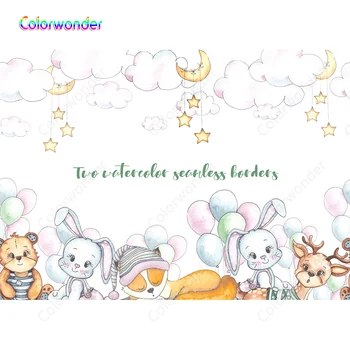 

Sweet Dream Baby Shower Custom Backdrops for Photography Little Rabbits Fox with Bear Sleeping on the Clouds for Kids Birthday