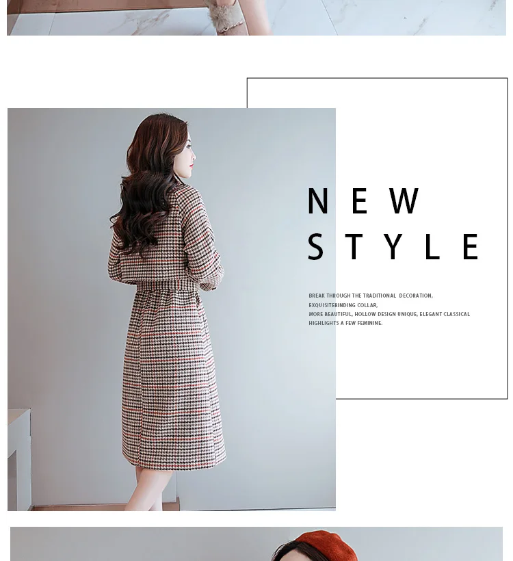 Autumn New Style Popular Plaid Hepburn Wind Mao Duffle Coat Women's Mid-length over-the-Knee off Season Woolen Jacket Fashi