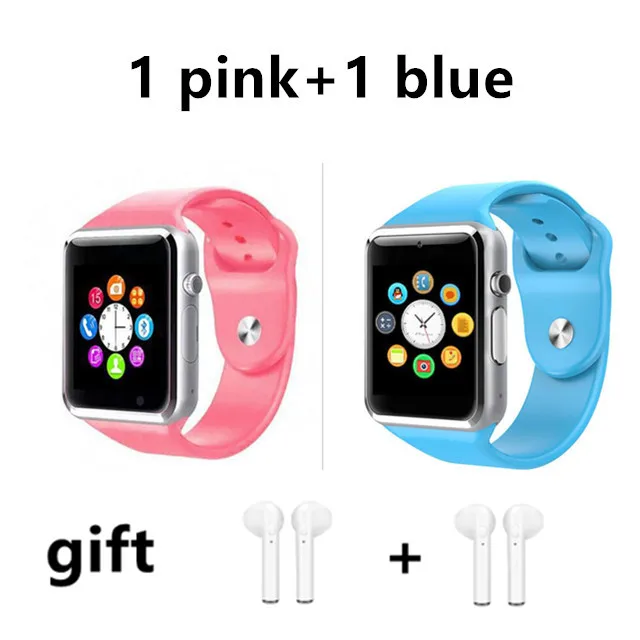 Drop Shipping 2 PCS A1 WristWatch Bluetooth Smart Watch Pedometer With SIM Camera Smartwatch for Android PK DZ09 watches - Цвет: 1 pink and 1 blue