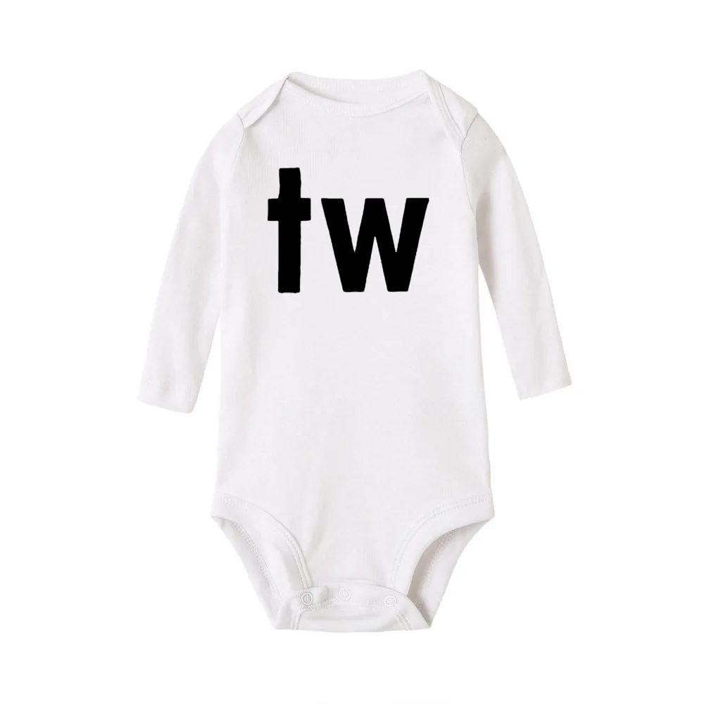 Bamboo fiber children's clothes TW IN Letter Print Newborn Infant Baby Boys Girls Bodysuit Cute Baby Twins Long Sleeve Bodysuits Outfits Clothes Baby Clothing Baby Bodysuits for girl  Baby Rompers