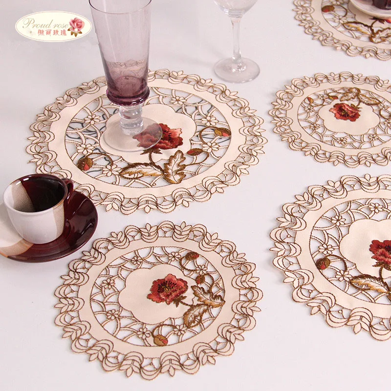 

Proud Rose 4 Pcs Embroider Table Mat Insulation Pad Drink Coasters Tissue Box Cover Household Round Kitchen Placemat bowl