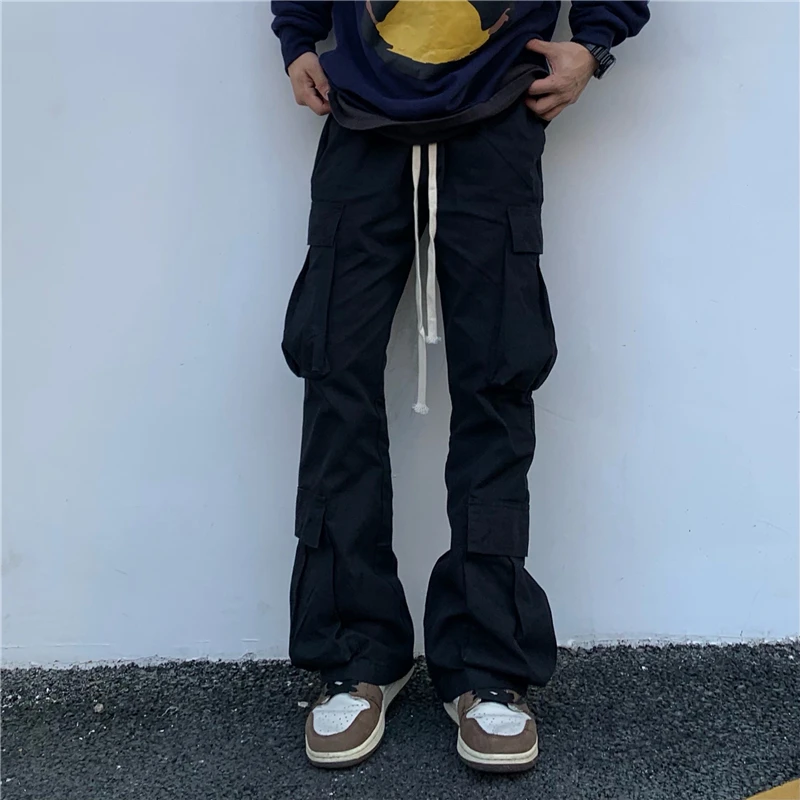 

27-46 New 2021 Men clothing Hair Stylist fashion street HIPHOP Flared Trousers with large pockets Pants plus size costumes