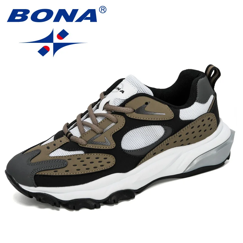 BONA/Новинка года; Дизайнерские кроссовки из яловичного спилка; мужские спортивные кроссовки; Zapatillas; спортивная обувь для мужчин; удобные Прогулочные кроссовки - Цвет: Medium grey black