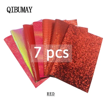 

QIBU 7pcs Wholesale Faux Leather Fabric Red Chunky Glitter Multi Materials DIY Bags Shoes Accessories PU leather Bow Fabric