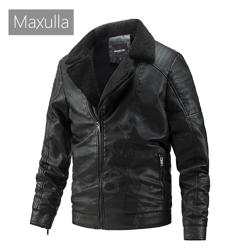 

Maxulla Winter Mens PU Jackets Causal Fleece Warm Biker Leather Coats Male Fur Collar Faux Leather Motorcycle Jackets Clothing