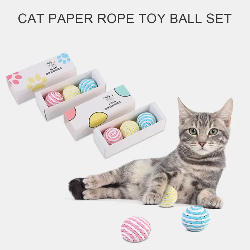 

Pet Cat Paper Rope Ball Gift Box With 3 Sets Of Toy Balls For Cats Kitten Playing Game Teasing Cat Product Supplies