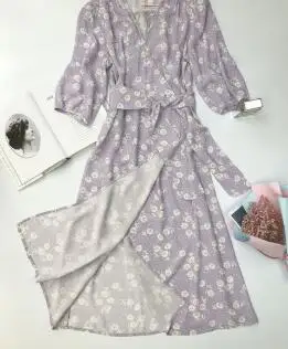 purple Винтажное женское платье с поясом Новинка Летнее Длинное Стильное зеленое Цветочное платье с принтом одуванчика - Цвет: purple