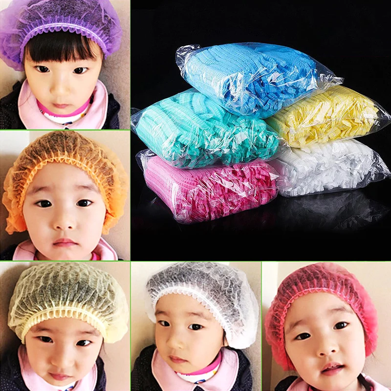 100PCS Non-woven Disposable Shower Caps Pleated Anti Dust Hat Women Men Bath Caps for Spa Hair Salon Beauty Accessories