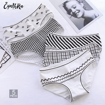 

CYNTHRA Panties Women Black And White Mid-waist Ladies Cute Cotton Triangle Bottoms Girls Pants Free Shipping Lingerie For Women