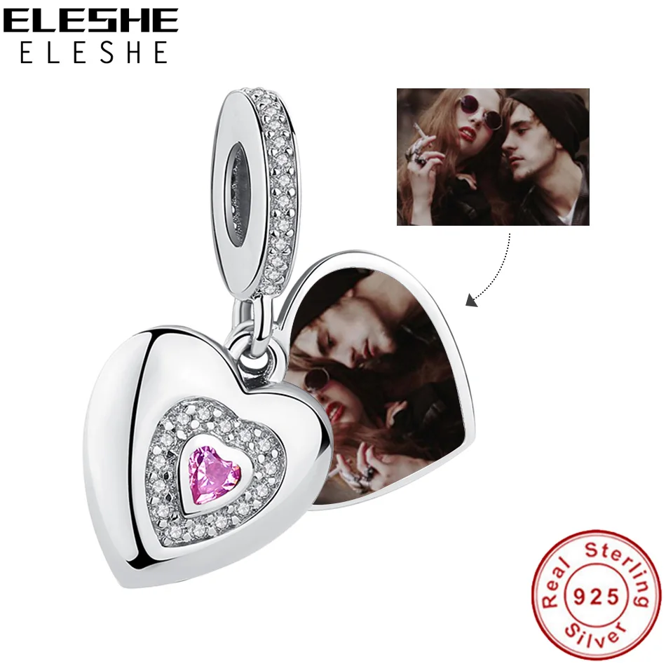 ELESHE Customized Photo Charm Real 925 Sterling Silver Love Forever Crystal Bead Fit Original Bracelet For Women Jewelry Making