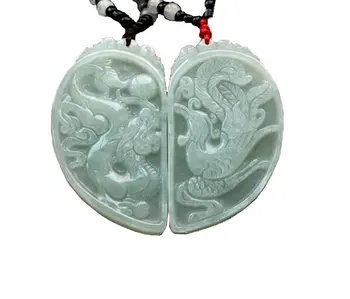 

LETSFUN Fine Jewelry Pure Natural Jadeite Jade Dragon Phoenix Love Pair Amulet Pendant Necklace Free Shipping