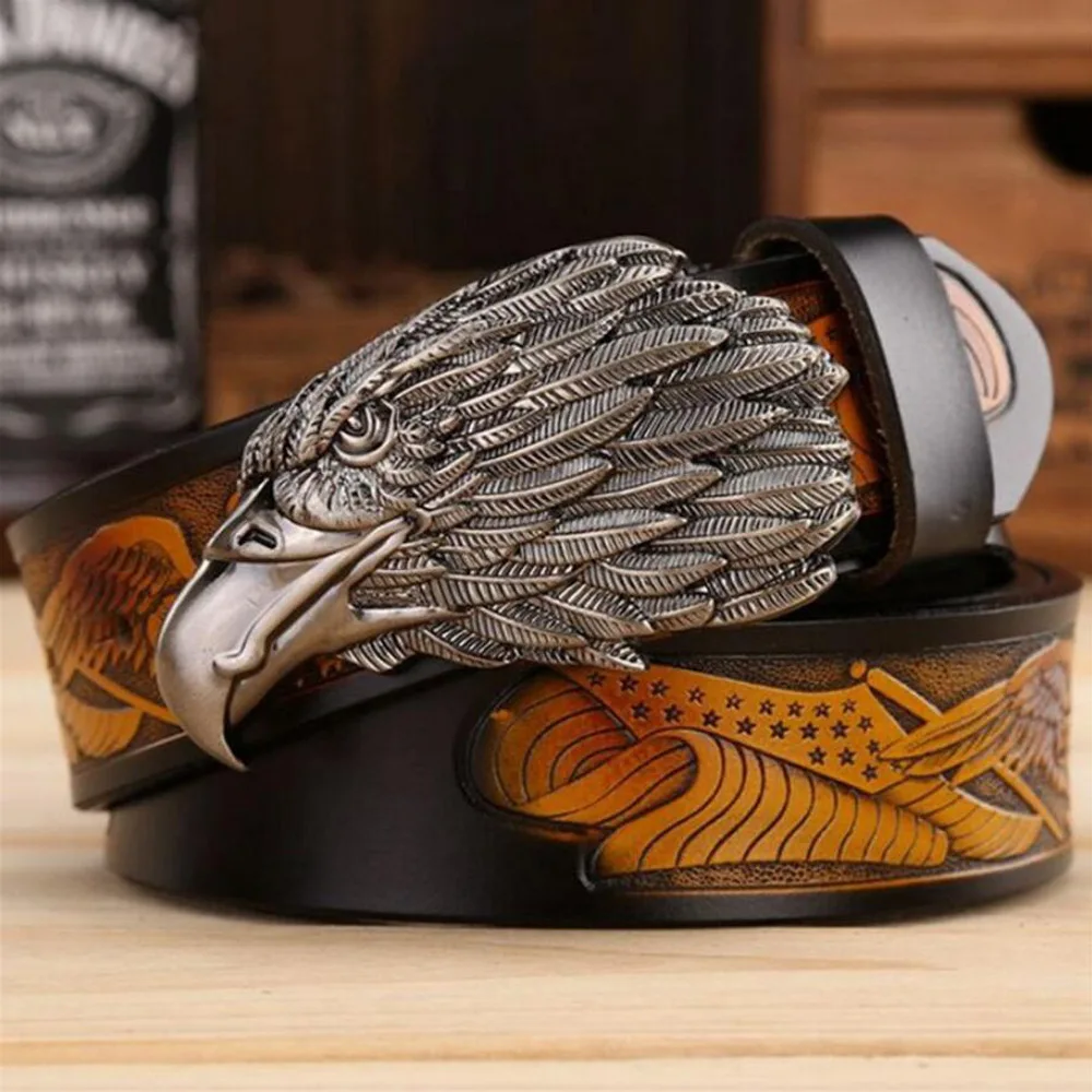 

Men's leather belt men's eagle belt casual eagle leather pants belt men's gift personalized eagle head belt