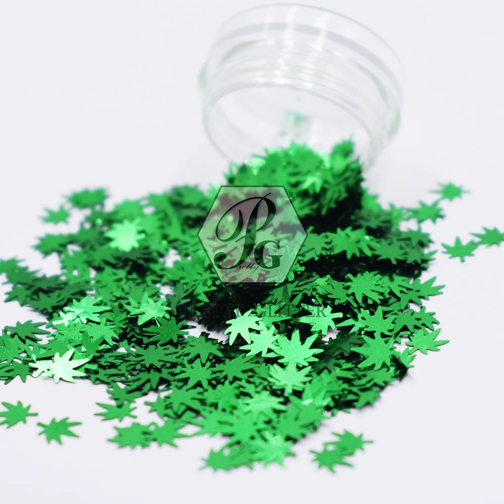 PrettyG 10g Pack Hemp Leaves-Weed Leaves Shape Glitter Sequins for Resin DIY Making Art Craft Nail Makeup Decoration Accessories