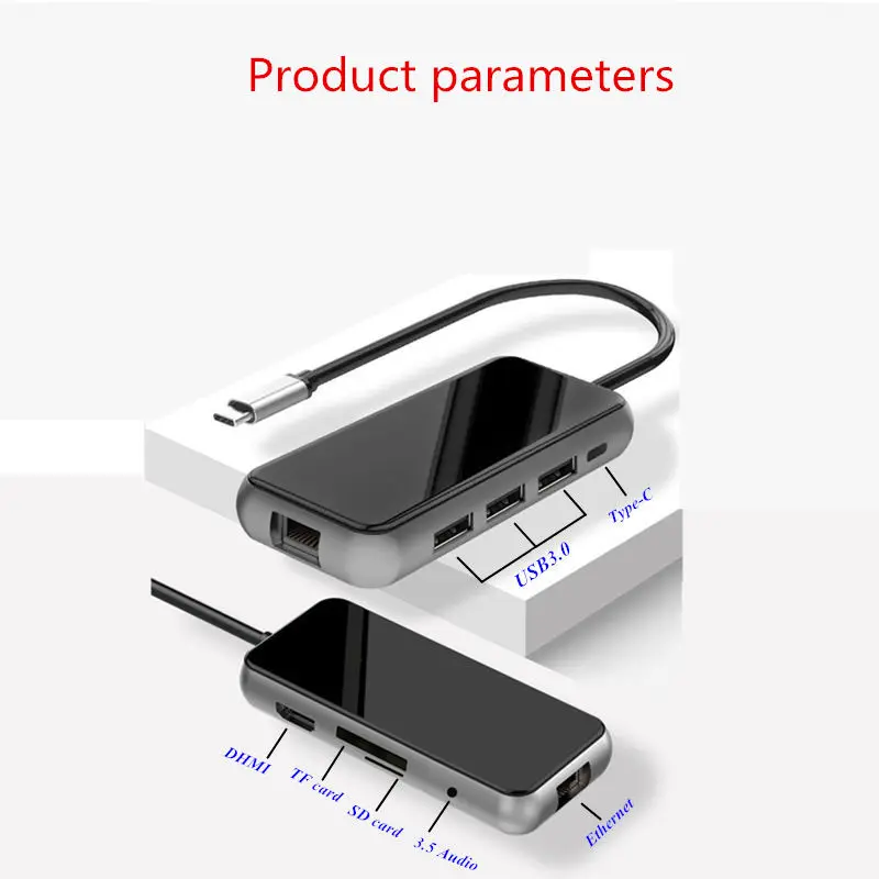 USB3.0 концентратор док-станция конвертер HDMI RJ45 Ethernet SD TF кардридер 3,5 аудио тип-c для ноутбука Смартфон расширения - Цвет: Black