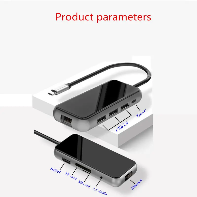Black USB3.0 концентратор док-станция конвертер HDMI RJ45 Ethernet SD TF кардридер 3,5 аудио тип-c для ноутбука Смартфон расширения - Цвет: Black