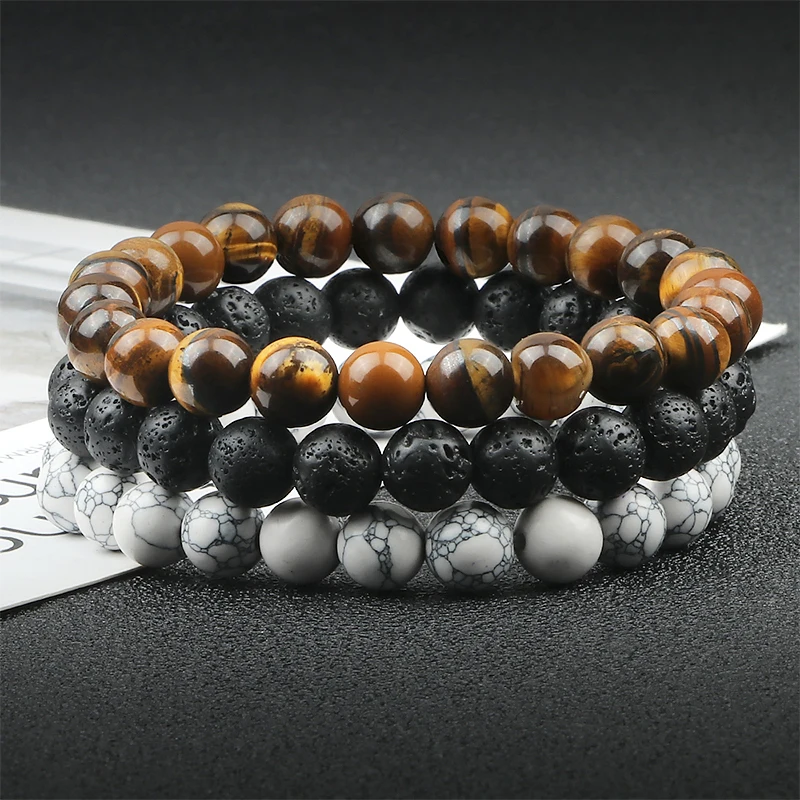 Pulseras de cuentas de 8mm para hombres y mujeres, pulsera de distancia curativa de piedra de Lava y ojo de tigre Natural, regalos, joyería
