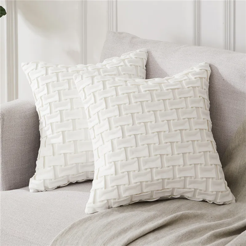 Cream-Set of 2 Topfinel бархатные мягкие покрывала подушки геометрический Декор Подушка наволочки Роскошные элегантные Квадратные наволочки для дивана; для кровати; для автомобиля дома - Цвет: Cream-Set of 2