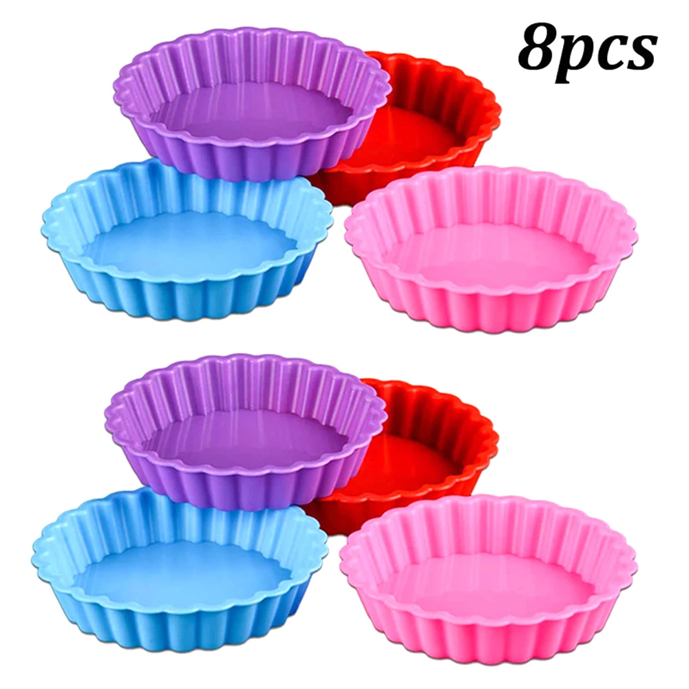 8Pcs Silicone Tart Molds Mini Quiche Molds Non-Stick Round Fluted Flan Pan With Loose Bases Cake Mold Cake Tools afbeelding