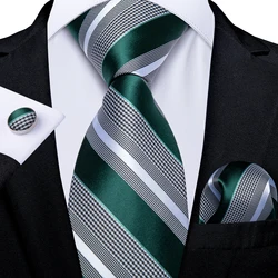 Fashion Green Blue Yellow Pink Striped Ties For Men Luxury Business Wedding Neck Tie Cufflinks Pocket Square Set Gifts For Men