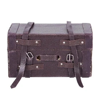 

1:12 Doll house Miniature Vintage Leather Wood Suitcase Mini Luggage Box