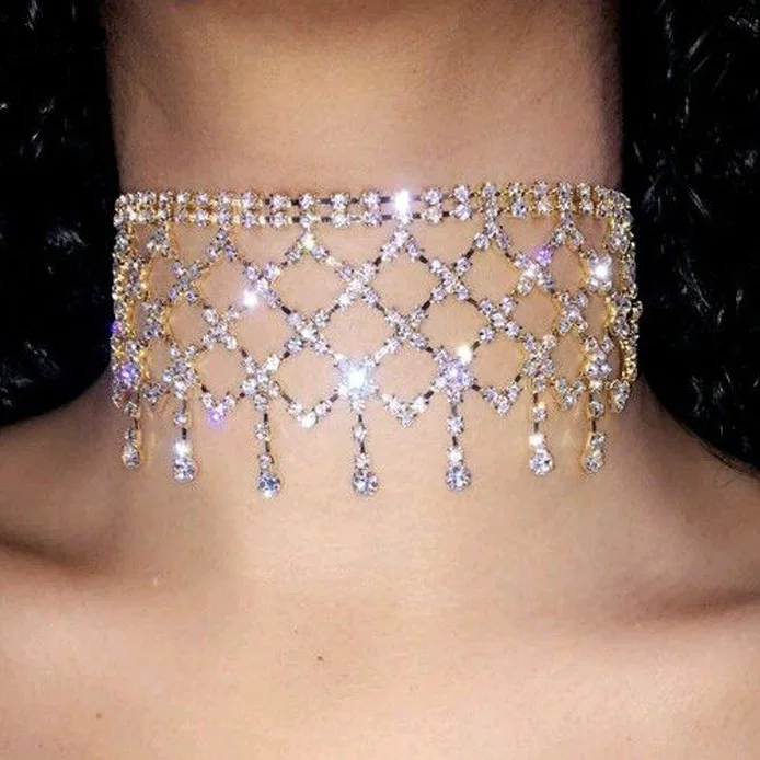 Блестящее ожерелье-чокер стразы многослойное с кристаллами широкий воротник