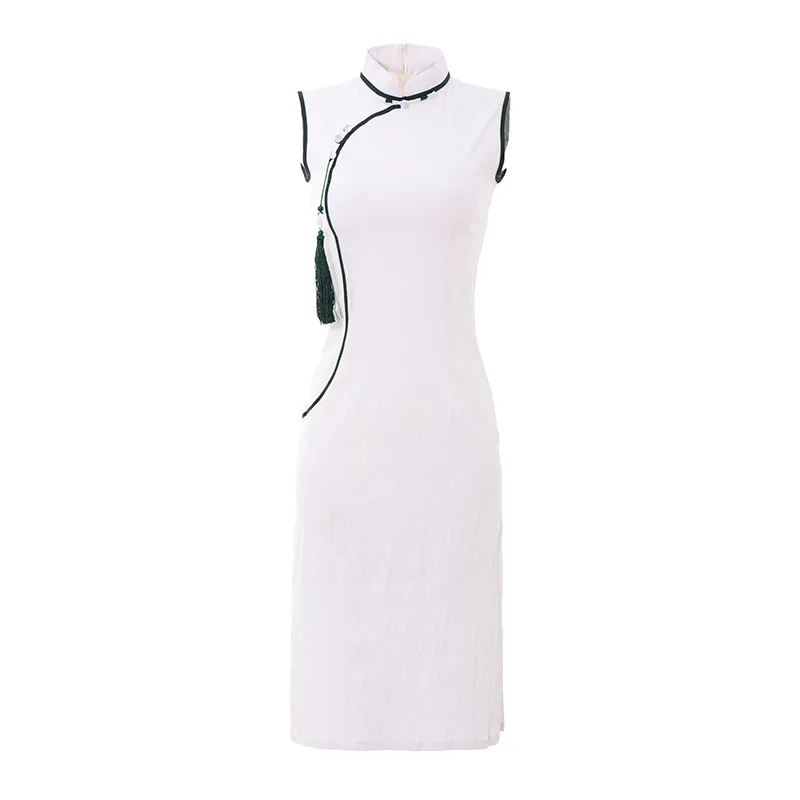 Летний женский хлопковый льняной короткий Qipao с 3/4 рукавом Китайский винтажный китайский женский халат со стоячим воротником, с цветочным принтом сексуальный Цветочный Принт Vestidos S-3XL