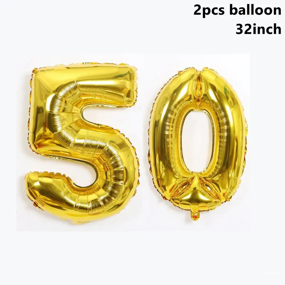 50th 32inch Balon CHZLL, Черное золото, 50-ая одноразовая посуда, тарелки для полотенец, чашки для стола, одноразовая посуда для вечеринок, 50 предметов для дня рождения - Цвет: 50th 32inch Balon